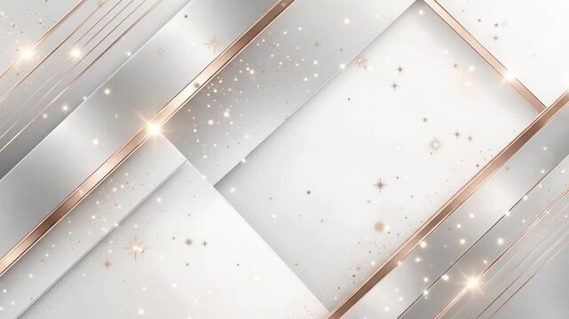 Abstract White Silver Rose Gold Diagonal Stripe with Sparkle Particles, Luxury Wedding Fashion Background Loop 4K