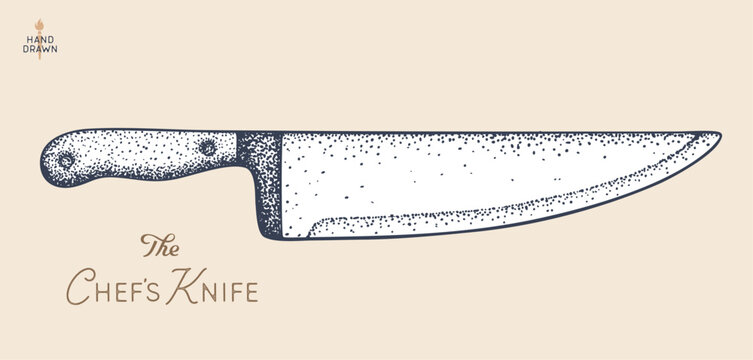 Butcher Knife. Hand drawn sketch. Chefs Knife. Butchery symbol, icon logo, sign. Silhouette butcher knife, sketch. Template sign, meat shop market, butchery sketch design. Vector Illustration