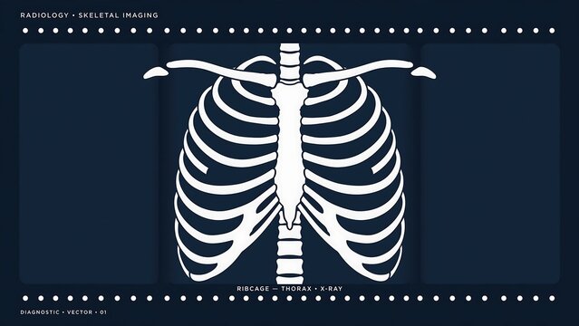 Human rib cage anatomy illustration white background.