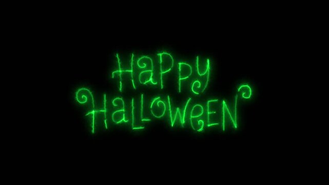 Glowing Green Neon Happy Halloween Text Animation on Black Background