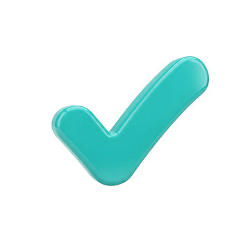 3d glossy teal check mark icon for business and web design isolated on transparent background