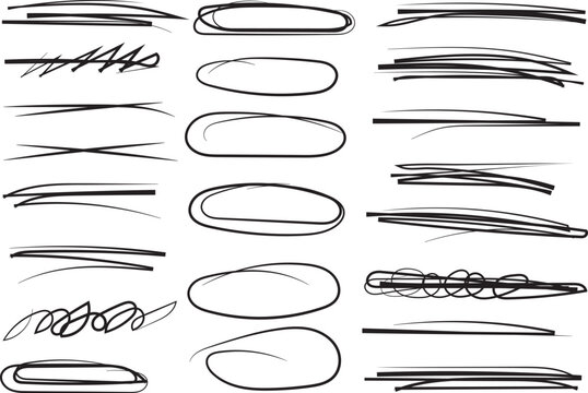 Hand Drawn Scribble Underline Highlight Line Vector Set