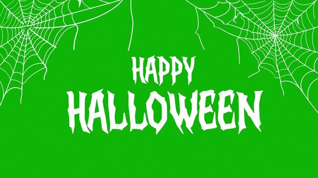 Happy Halloween Text with Draw Spider Webs on Green Screen Animation