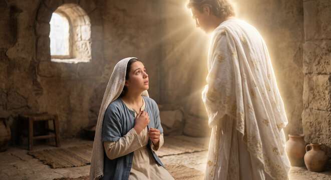 Angel Gabriel Appearing to Mary and Announcing the Birth of Jesus, Annunciation Biblical Story From Luke 1

