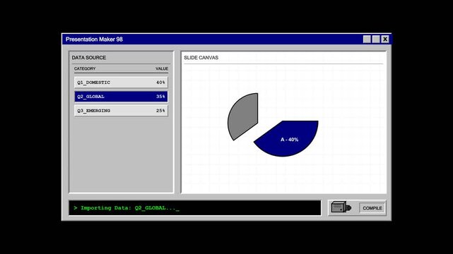 Retro Desktop Software Interface Animation Creating Pie Chart Statistics