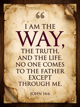 Bible verse John 14 6 printed on aged parchment paper with vintage metal corner accents
