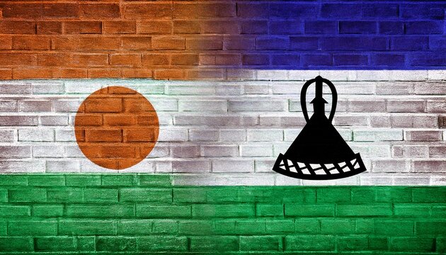niger flag and Lesotho flag graffiti on brick wall