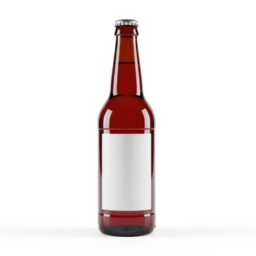 Empty amber beer bottle with red cap
