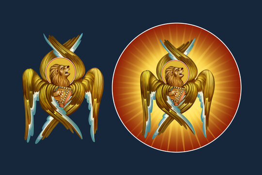 Leo Mark Apostle symbol. Illustration - fresco set in Byzantine style