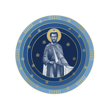 Moses prophet. Starry sky round illustration in Byzantine style isolated