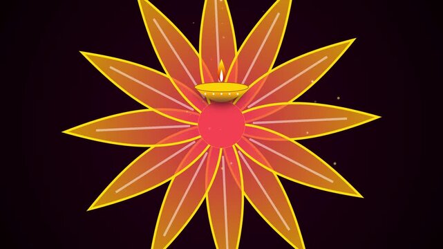 Happy diwali celebration with golden diya and lotus flower animation