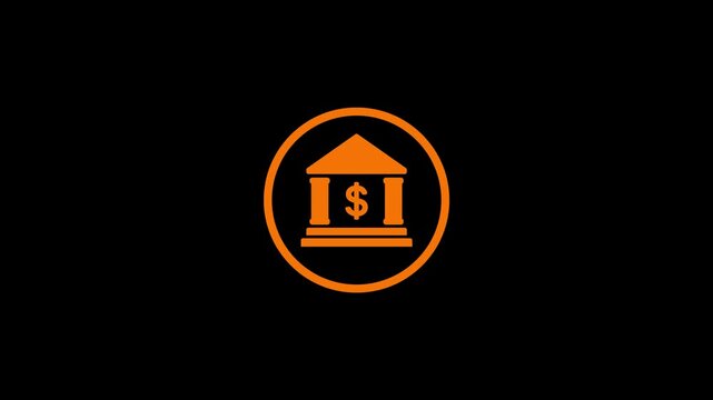 Bank building icon with animated circular loading lines