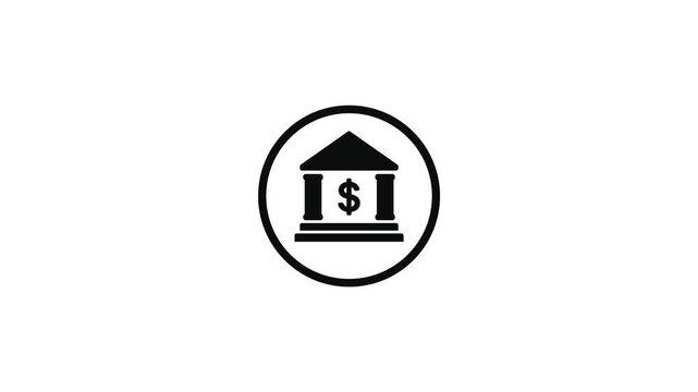 Bank building icon with animated circular loading lines on white background