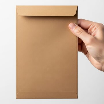 Hand opening a brown envelope with a flap