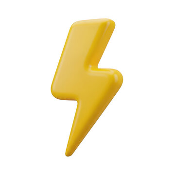 Yellow 3d lightning bolt icon for energy and power isolated on transparent background