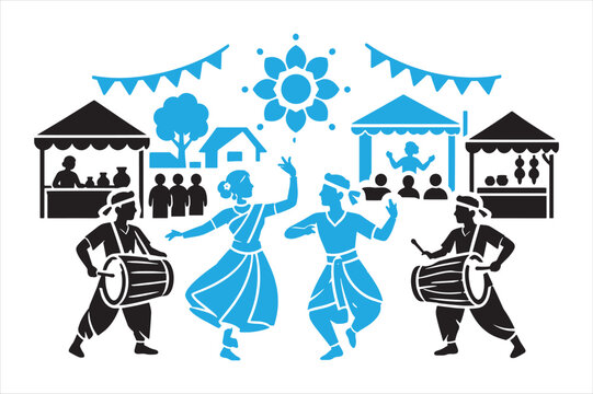 Cultural festival performance with traditional dancers and drummers
