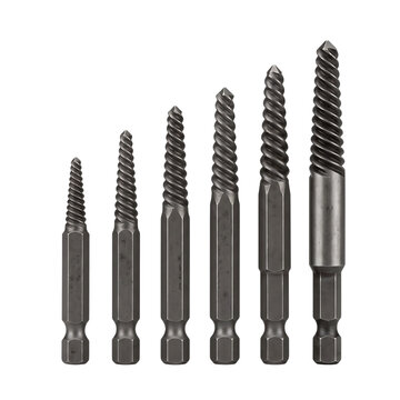 Assorted metal drill bits set isolated on transparent background
