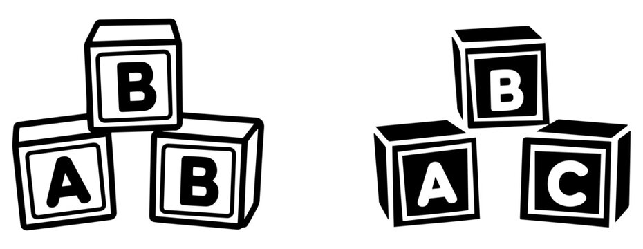 alphabet abc block outline icon set
