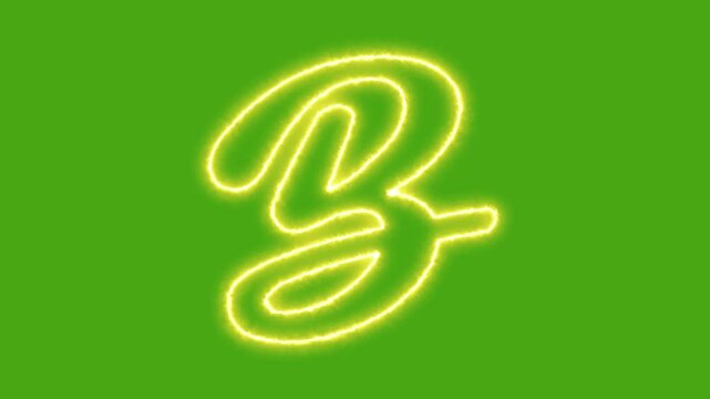 Neon letter b glowing script alphabet animation on green screen background