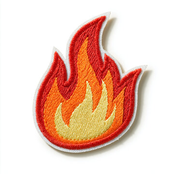 Embroidered flame patch in vibrant orange and red colors