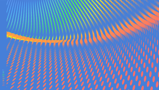 Grid surface. Dynamic particle flow. Abstract background. Big data. Texture. 3D illustration for brochure, poster, cover, card, presentation, flyer or banner.