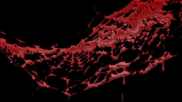 Creepy Red Spider Web with Hanging Blood Drips on Transparent Background. Halloween Concept Animation