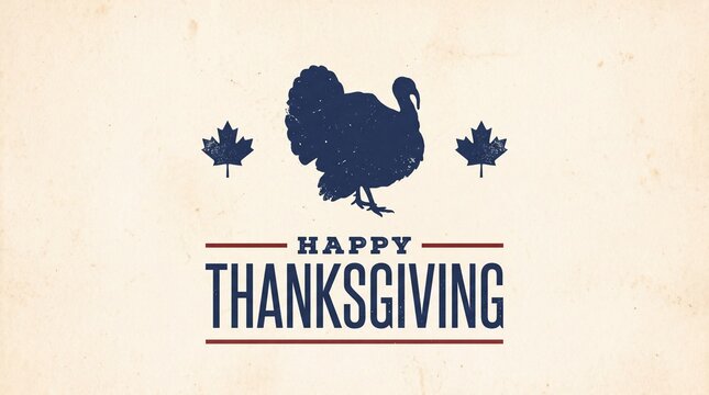 Happy Thanksgiving day logo with turkey bird silhouette and maple leaves. USA Autumn holiday logo, poster template. Vector illustration