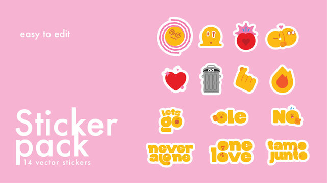 Love and Emotion Sticker Pack &ndash; Colorful Vector Icons and Typography Set