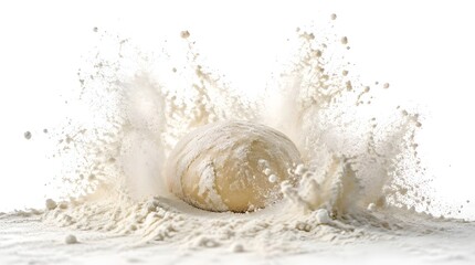 Obraz premium Bread dough creating a dynamic splash in white flour