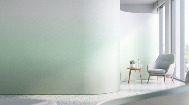 Modern Minimalist Office Lounge with Curved Partition and Armchair