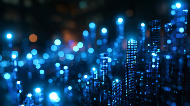 Futuristic Digital Smart City Skyline with Glowing Blue Lights