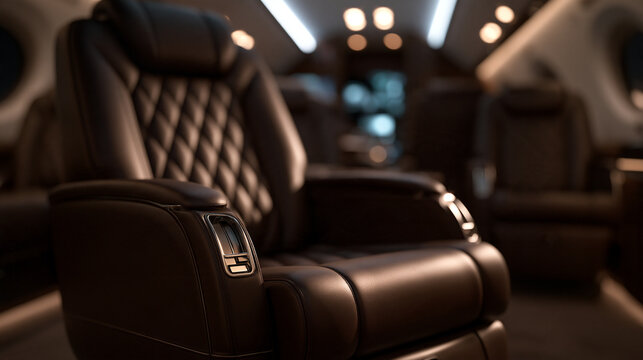Luxury Leather Seat Inside Modern Private Jet Cabin
