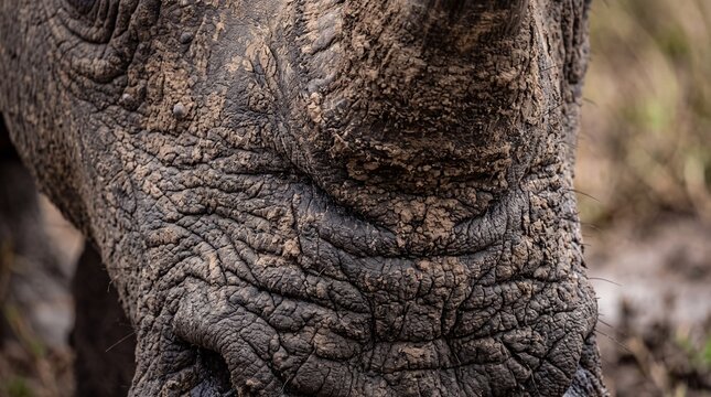 Rhino Snout and Textured Wrinkled Skin Close-Up
