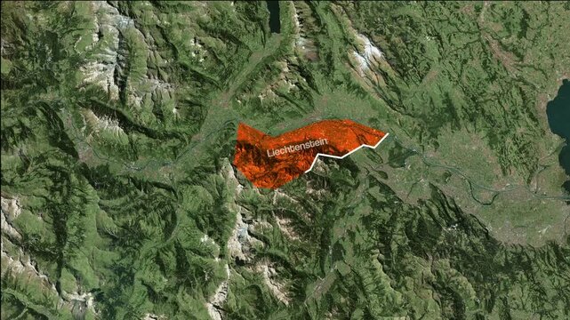 Liechtenstein map highlighted on an alpine satellite animation video featuring smooth zooming motion and geographical borders