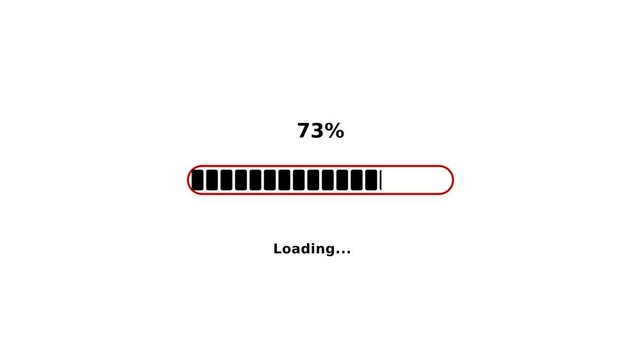 Minimalist progress bar with a red outline showing 73 percent completion and segmented blocks, concept for system update status, ideal for user interface design and software development.