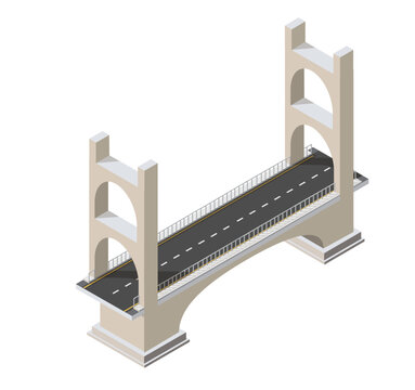 Isometric bridge connecting road infrastructure with pillars