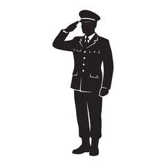 Obraz premium Military officer silhouette saluting in uniform for army soldier or veteran