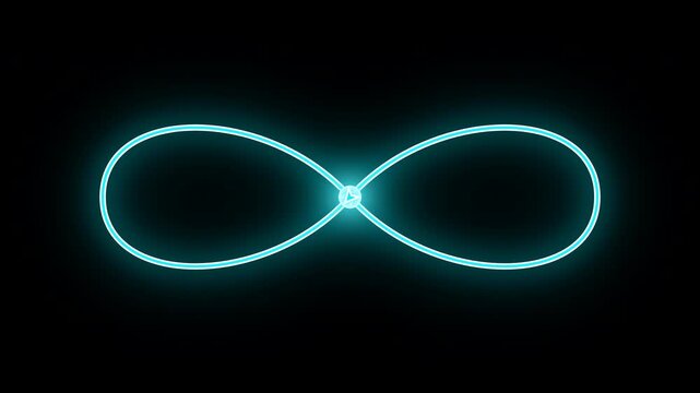 Cyan Neon Infinity Arrow Loop with Soft Glow on Black Background