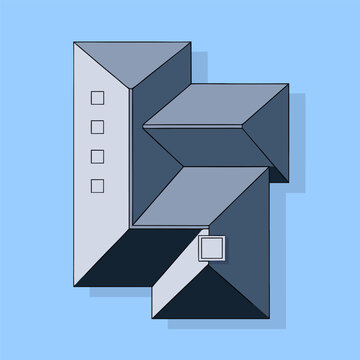 Building roof top view blue background
