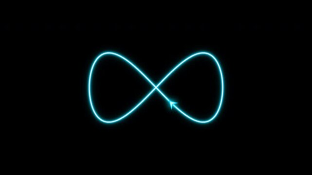 Glowing Infinity Arrow Motion Loop with Cyan Light on Black