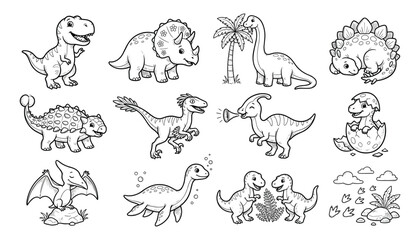 Cute Hand Drawn Dinosaur Collection with T Rex, Triceratops, Stegosaurus, Pterodactyl, Baby Dinosaurs, Eggs and Prehistoric Plants © Crafts Home