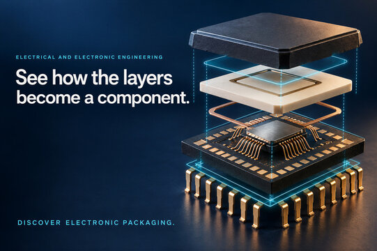 Exploded Microchip Package with Holographic Layers - Electronic Engineering Poster