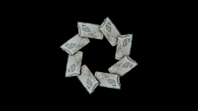 3D looping motion graphic of Azerbaijan 10 AZN banknote stacks rotating smoothly, chroma key green background. Ideal for banking apps ad.