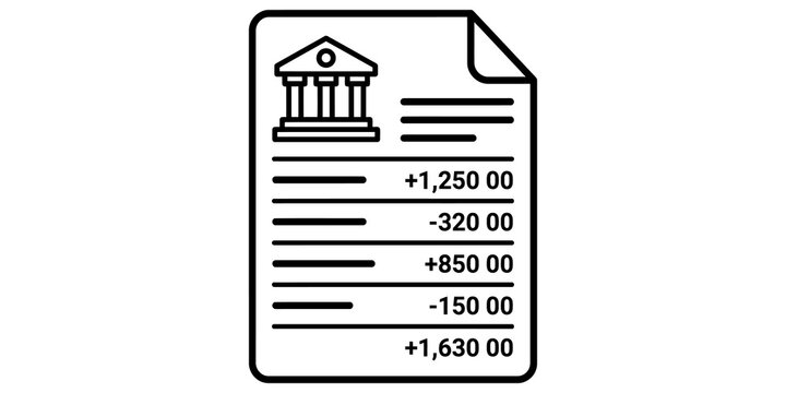 Detailed bank statement document icon with transaction history and balance summary for financial tracking.