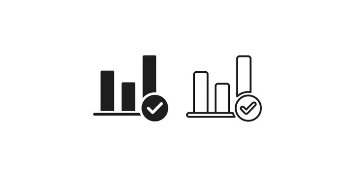 Bar chart growth icons with check mark symbols for data analysis and performance monitoring.