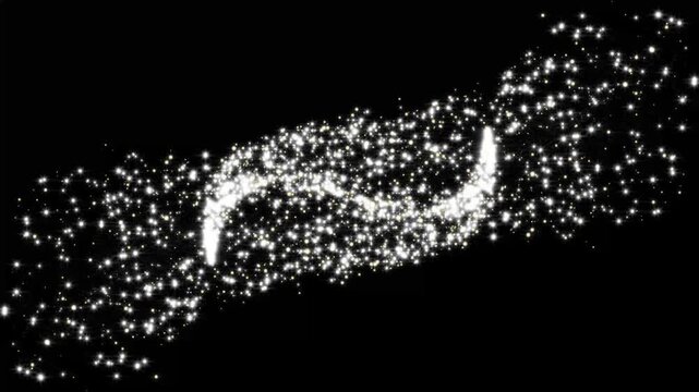 Golden sparkling fairy wand trail with luminous glitter particles, magical twinkle stars, glowing light sparks and swirling sta