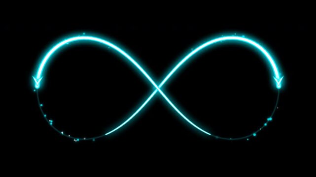 Glowing Cyan Infinity Arrow Loop on Black Background