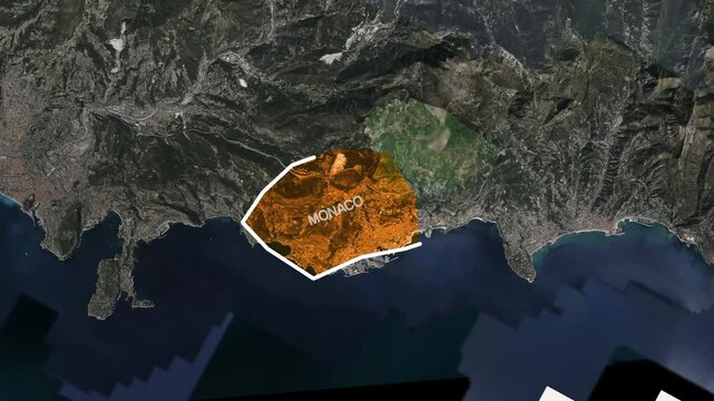 Monaco territory marked on satellite earth map view for digital geography motion background animation stock footage