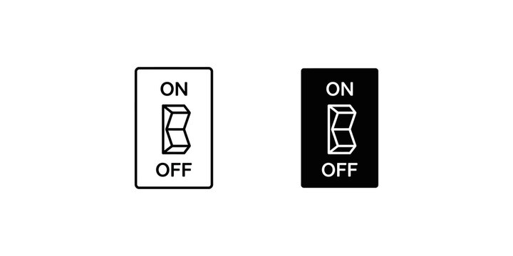 Light switch toggled to on position icons in outline and filled styles representing power control and energy usage.