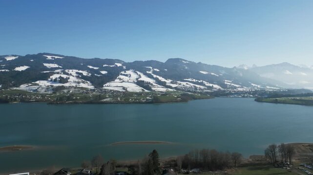 Aerial view of Lake of Gruy&egrave;re in Switzerland